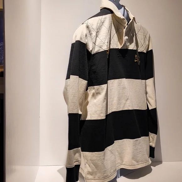 Polo Ralph Lauren vintage men's long sleeve polo shirt large black/white stripes - Picture 2 of 13